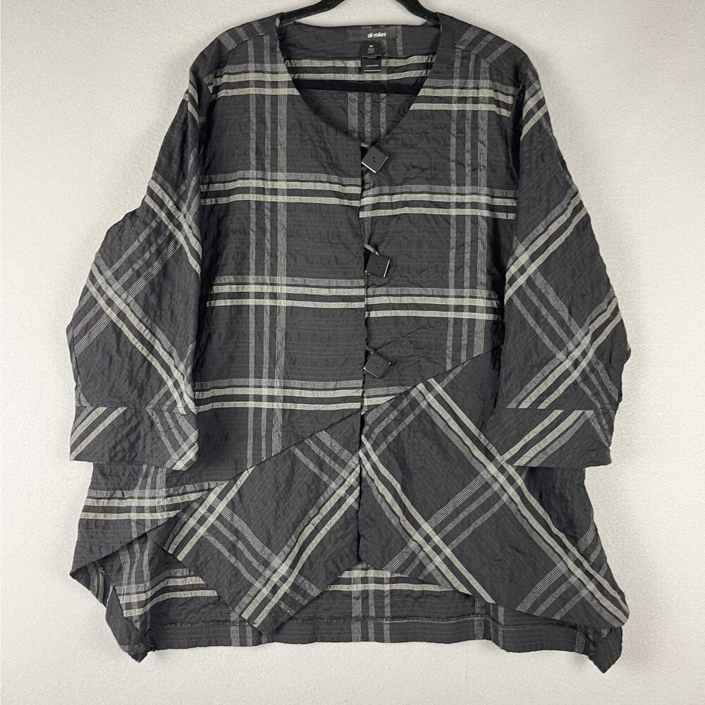 Ali Miles Tunic Top Womens 2X Plaid Button Front Asymmetrical Artsy Lagenlook